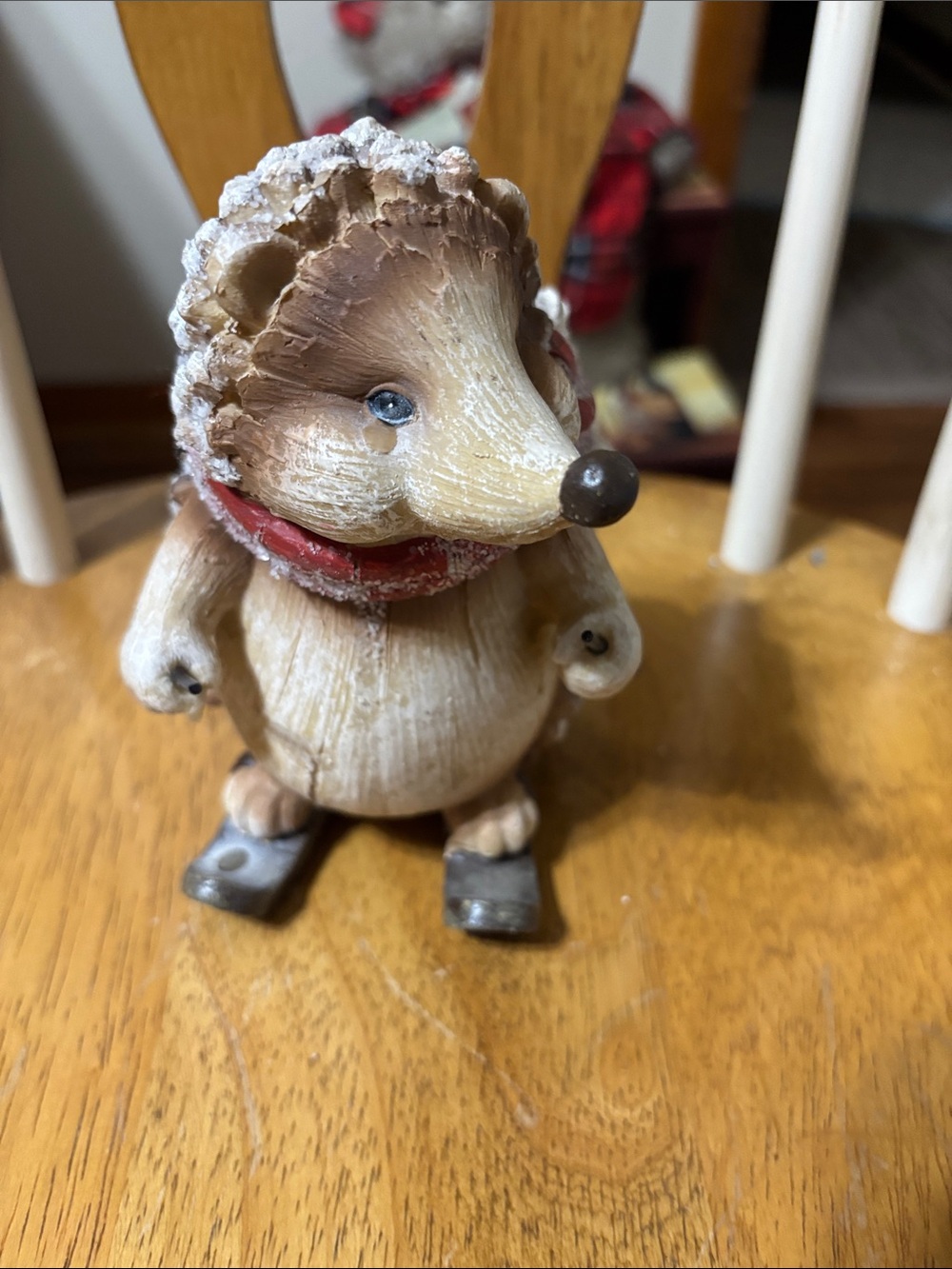 Kirklands Beige Hedgehog Figurine with Red Scarf